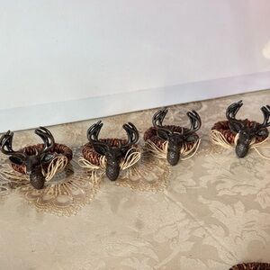 Mudpie Deer Napkin Ring Metal Jute Lodge Rustic 4 Piece set